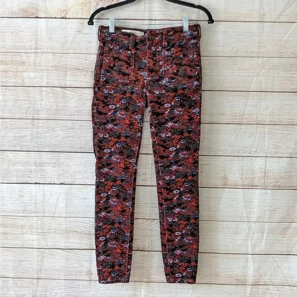Pilcro & the Letterpress Size 25 High Rise Skinny Pants Floral Corduroy Stretchy - Picture 2 of 13